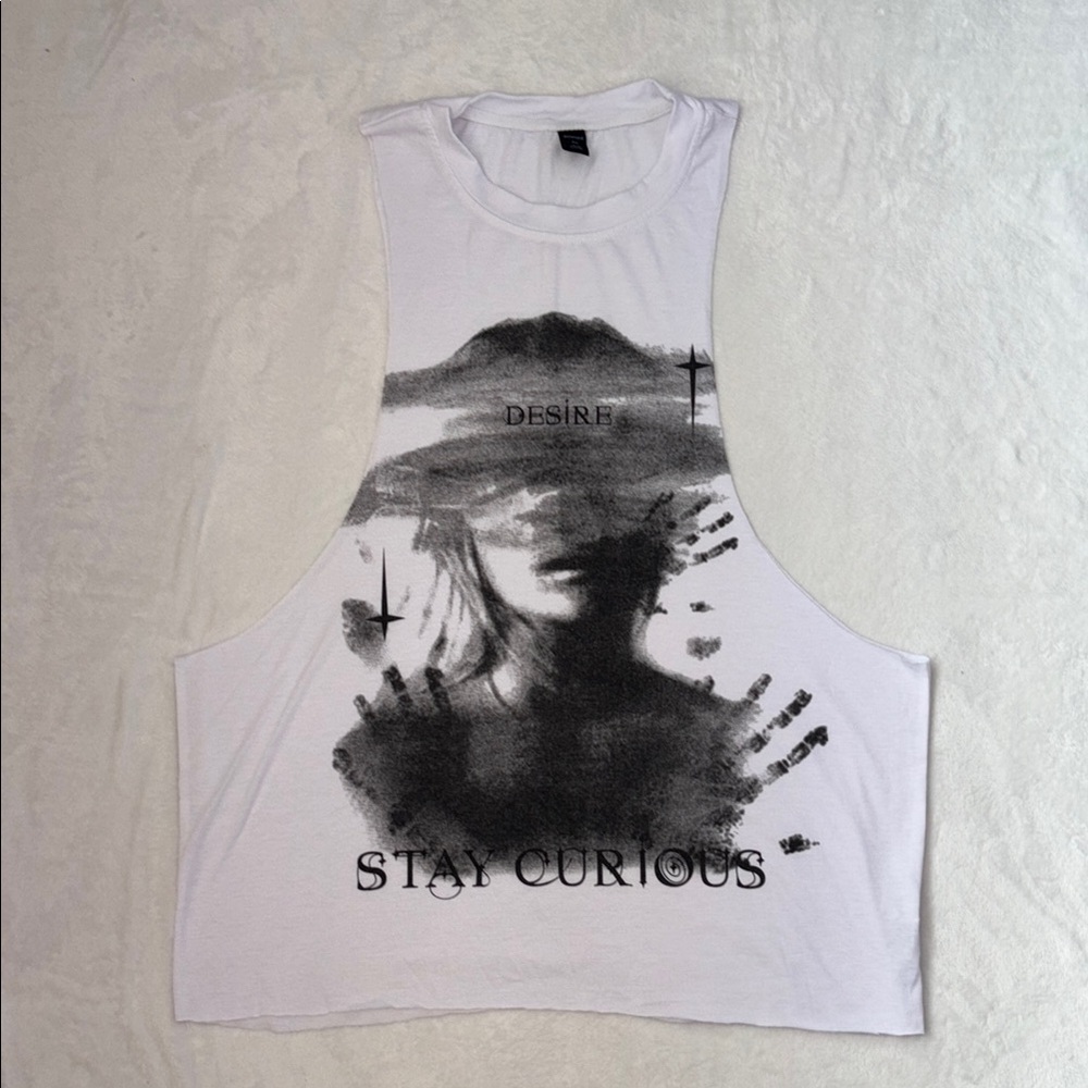 White Graphic Sleeveless Top